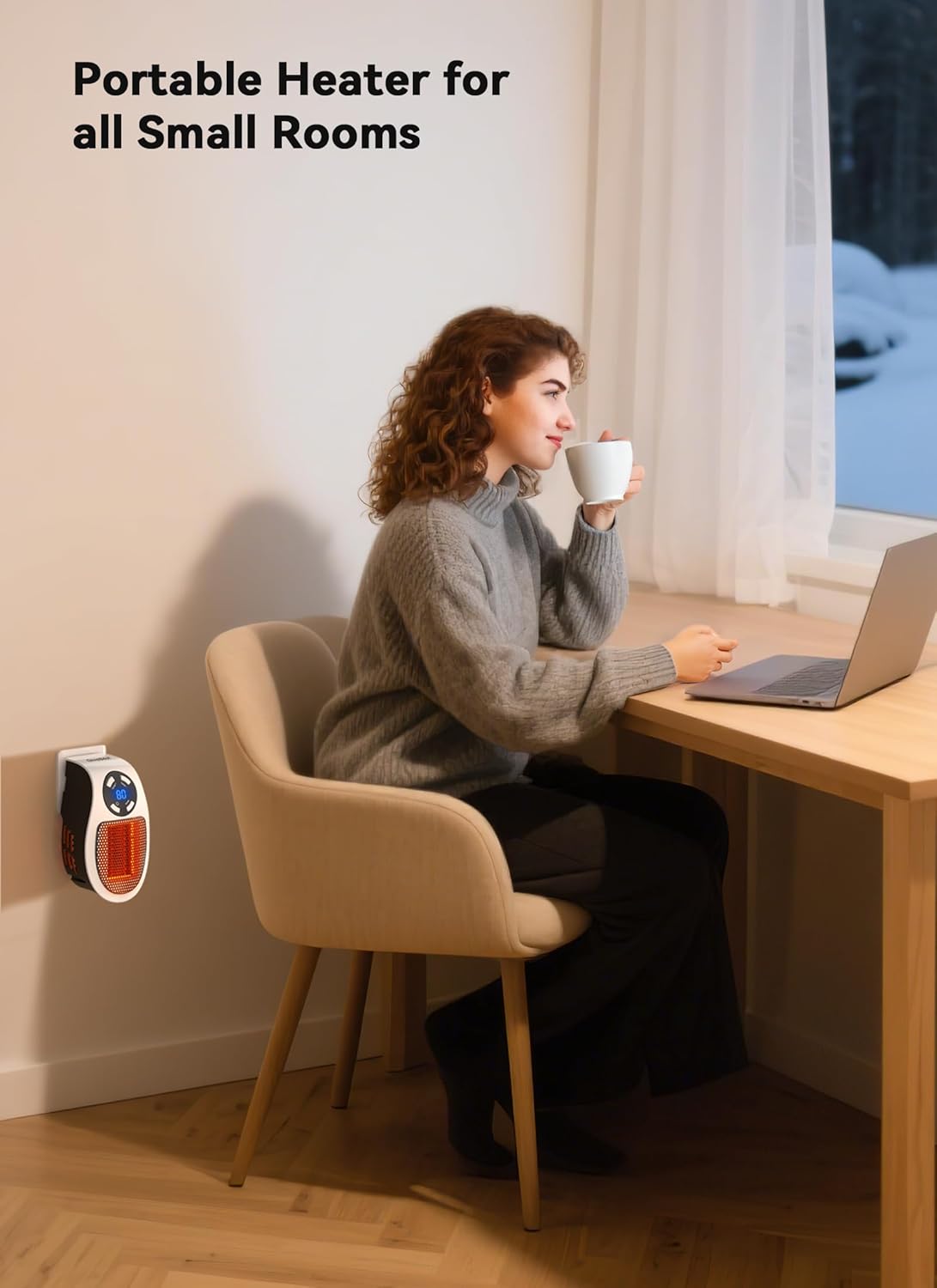 GiveBest Programmable Space Heater with LED Display, Remote Wall Outlet Electric Heater with Thermostat and Timer for Home Office Bathroom Indoor Use, Small Plug in 450 Watt Heater, ETL Listed